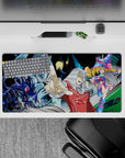Neon cyber city anime mouse pad 32x16 inches in cool blues, hot magentas, and glossy blacks.