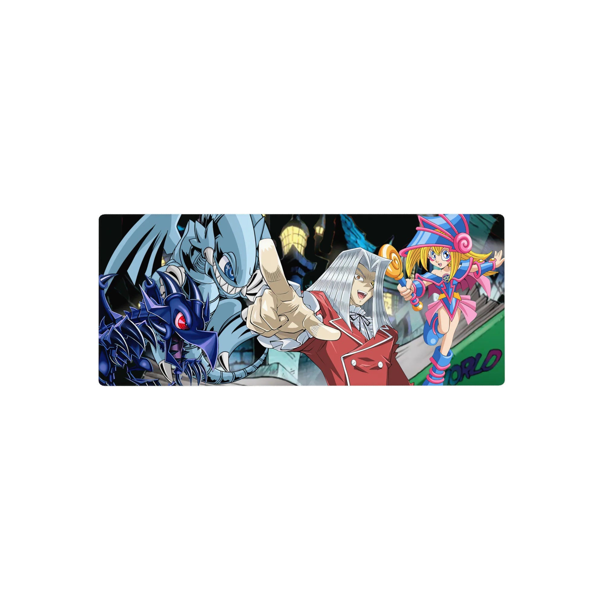 Yu-Gi-Oh! anime mouse pad 28x12 inches with Pegasus, Dark Magician Girl, dragon and shadow beast.