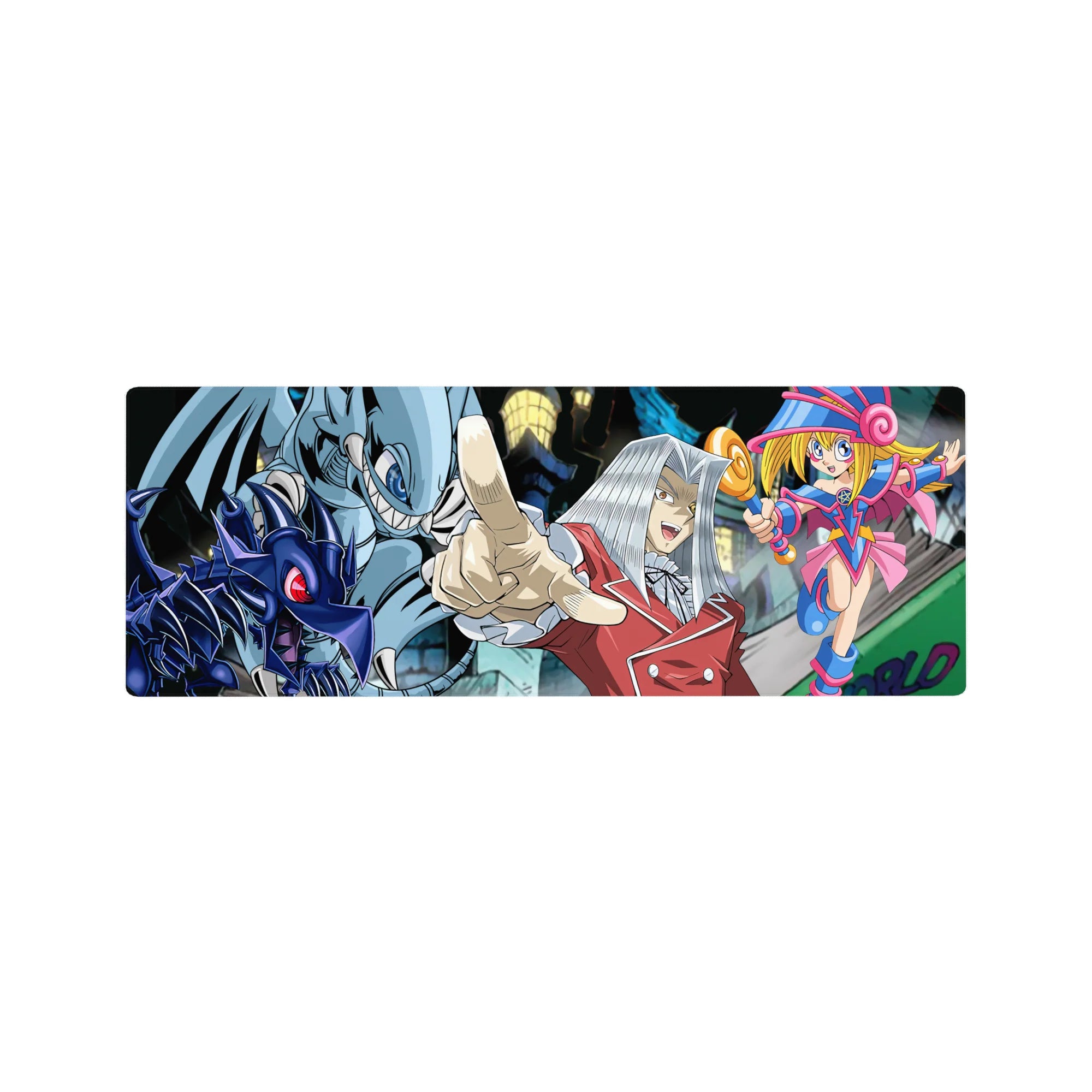 Yu-Gi-Oh! anime mouse pad 32x12 inches with Pegasus, Dark Magician Girl, dragon and shadow beast.