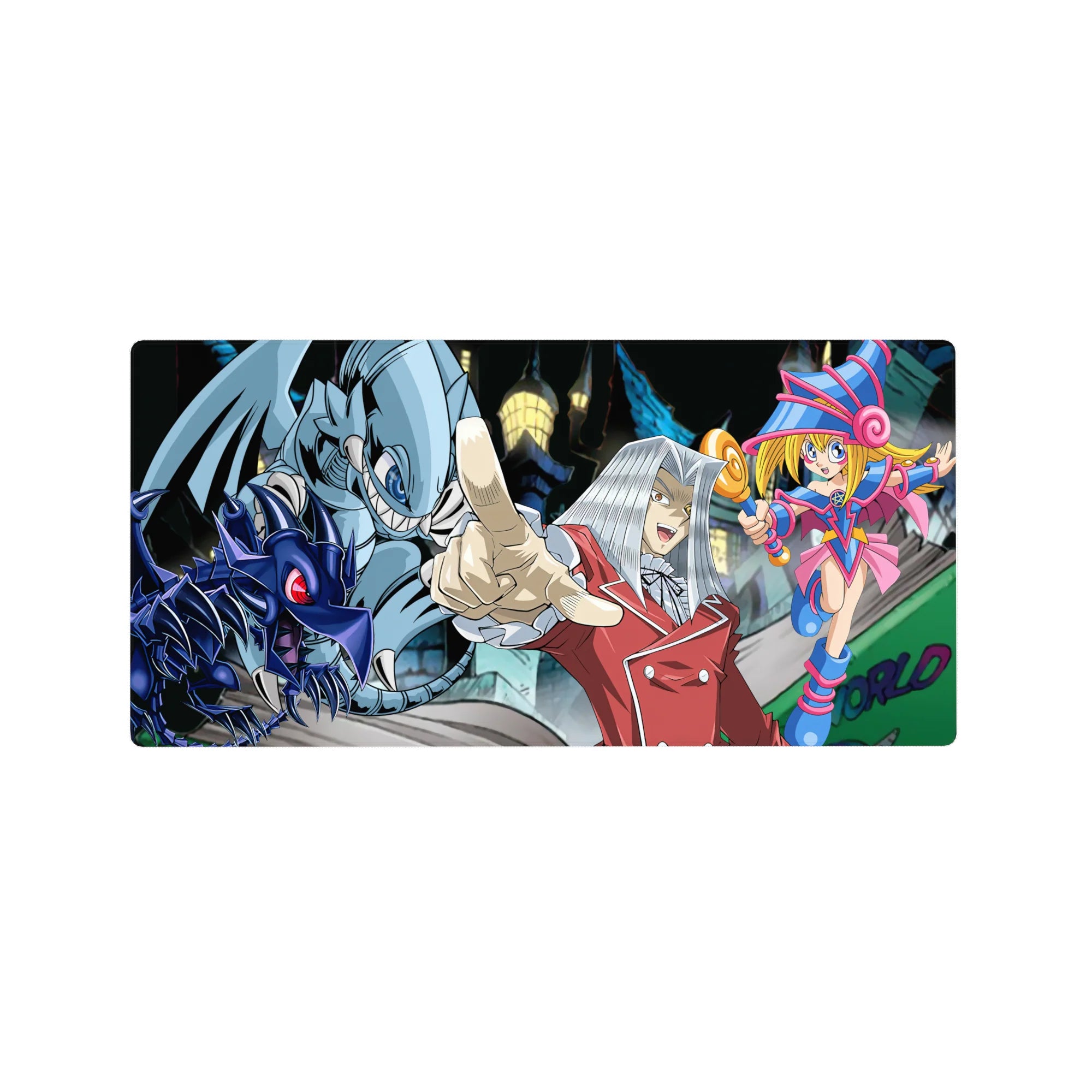 Yu-Gi-Oh! anime mouse pad 32x16 inches with Pegasus, Dark Magician Girl, dragon, and shadow beast.