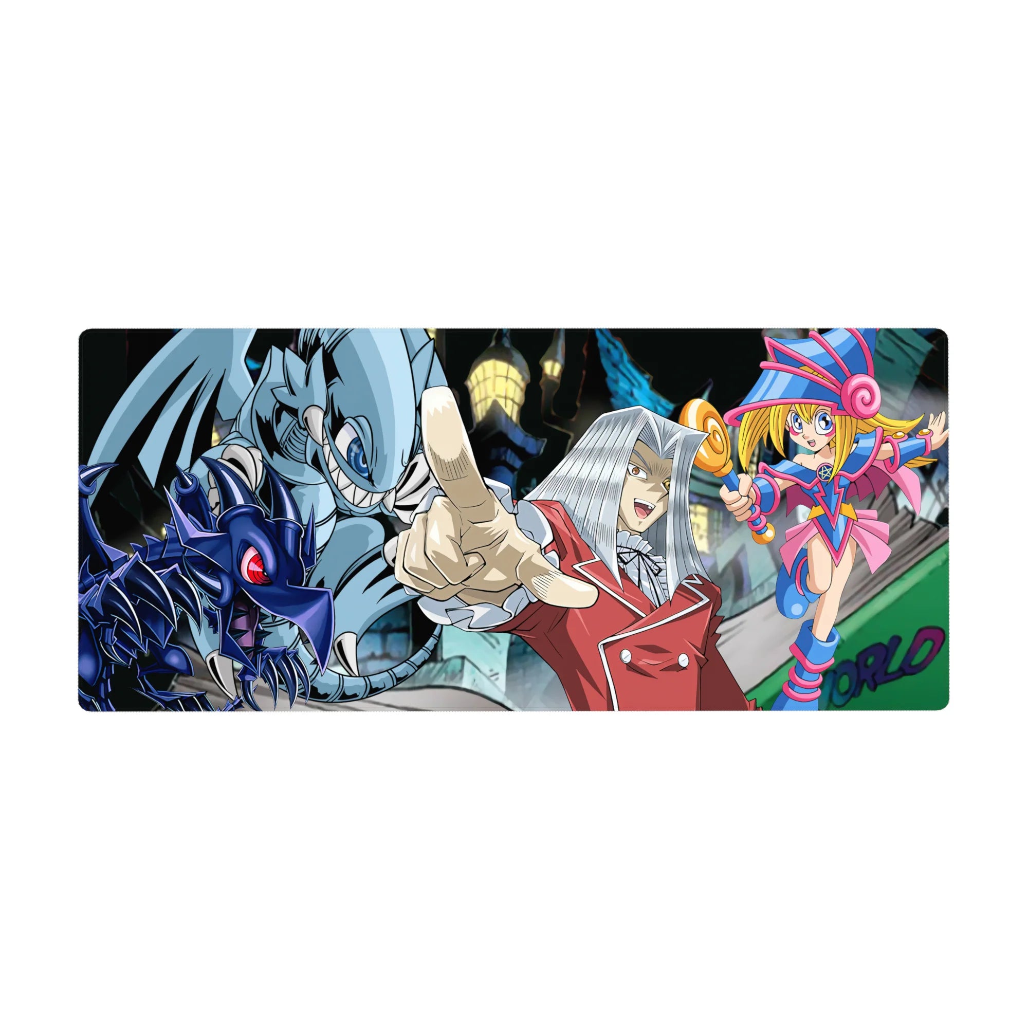 Yu-Gi-Oh! anime desk pad 36x16 inches with Pegasus, Dark Magician Girl, dragon and shadow beast.