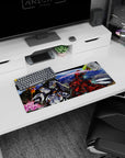 28x12 inches anime mouse pad showing Nu Gundam vs crimson Sazabi, green beam saber glow and space debris.