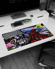 32x16 inches Gundam mouse pad featuring RX-93 Nu Gundam vs crimson Sazabi, beam saber clash in space.