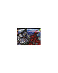 Classic anime mouse pad 14x10 inches with mecha battle over Earth, beam trails and detailed space debris.