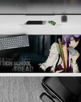Purple and smoky grey anime desk pad 36x16 inches, edgy yet cute vibe for smooth mouse tracking.