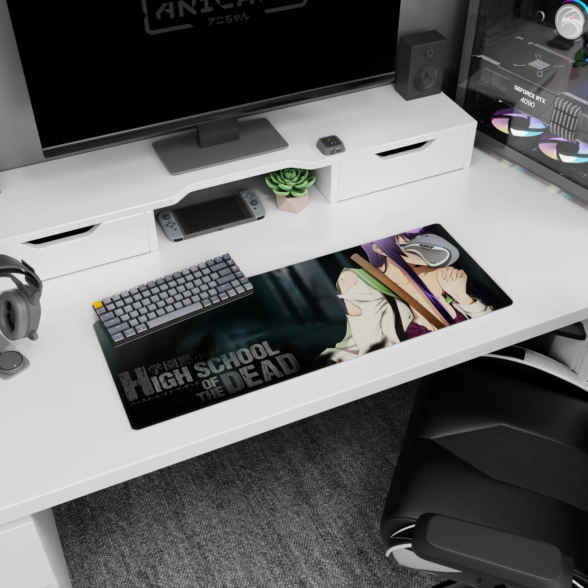 Highschool of the Dead mouse pad 32x12 inches featuring Saeko Busujima staring forward, calm and dangerous.