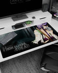 Saeko Busujima Highschool of the Dead desk pad 40x20 inches, calm dangerous stare, torn shirt.