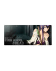 28x12 inches anime girl mouse pad with poster-style title text, torn shirt detail, gritty backdrop.