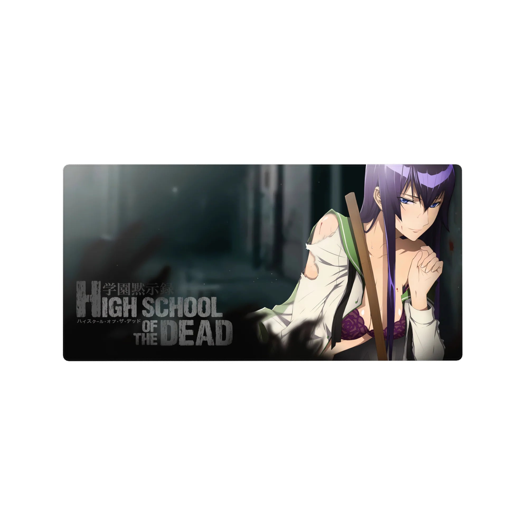 Highschool of the Dead anime girl mouse pad, gritty poster-style design, 32x16 inches.