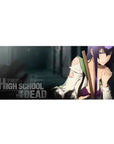 Anime girl desk pad 36x16 inches with torn shirt, bold poster title, gritty Highschool of the Dead style.