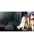 Anime girl desk pad 40x20 inches with bold poster title, torn shirt detail, gritty anime backdrop.