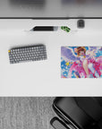 Pastel sky blue and candy pink anime girl mouse pad 14x10 inches with spring confetti vibe.