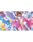 Cardcaptor Sakura anime girl desk pad with Kero, wings, star staff, ribbons, and Clow Cards, 40x20 inches.