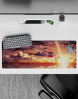 Anime mouse pad 32x12 inches, featuring a serene anime scene with golden skies and dreamy clouds, perfect for a desk.