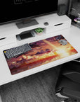 Anime mouse pad 32x16 inches with silhouettes against a golden sky, inspired by serene scenes from popular anime.
