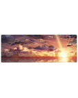 Anime mouse pad, 32x12 inches, features two silhouettes against a golden sky with amber, peach, and violet hues.