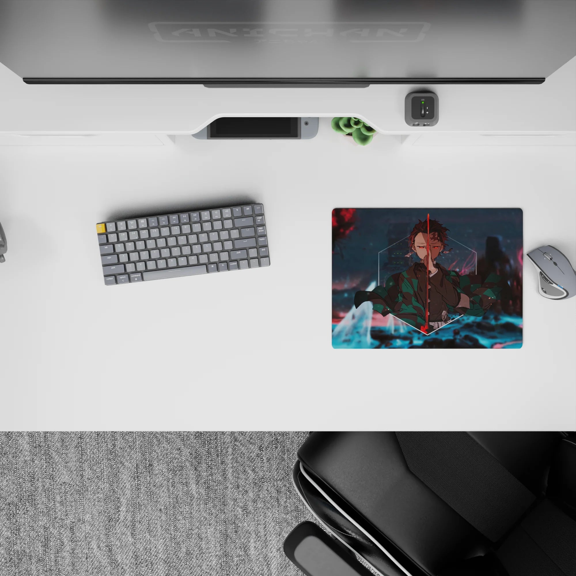 Tanjiro from Demon Slayer in a glowing river scene on a 14x10 inches anime mouse pad, ideal for gaming and focus.