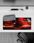28x12 inches gothic anime mouse pad in deep blacks and scarlets, smoky shadows, moody crimson night.