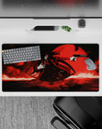 32x16 inches gothic anime mouse pad in deep black and scarlet tones, crimson night haze, dramatic contrast.