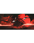 36x16 inches anime desk pad with Alucard under a blood-red moon, gothic black and scarlet art.