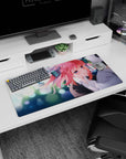 32x16 inches extended mouse pad showing shy pink-haired anime girl close-up under dreamy festival lights.