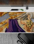 40x20 inches desk pad in parchment gold with fierce dragon pattern, calm storm vibe, smooth glide.