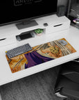 32x12 inches Ikki Tousen Kanu Unchou mouse pad, eyes closed, violet wraps, silver hair, tiger tattoo.