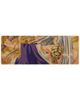 32x12 inches anime girl mouse pad with dragon backdrop, silver hair warrior art and tiger tattoo detail.