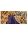 Anime girl mouse pad 32x16 inches with dragon backdrop, silver hair, violet wraps, and tiger tattoo art.