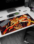 Anime mouse pad 40x20 inches featuring Rengoku from Demon Slayer, showcasing his fiery energy with vibrant orange, red, and gold.