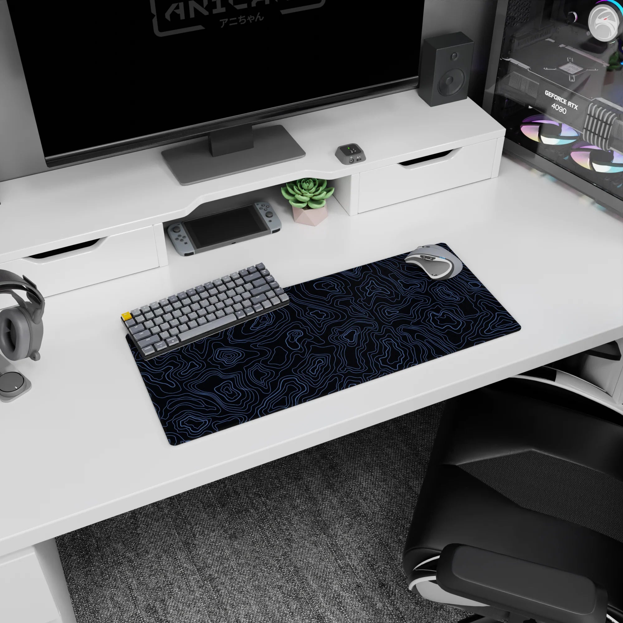 Topographic (Topo) Deskmat | Mousepad | Deskpad - Midnight Waves - AniChan