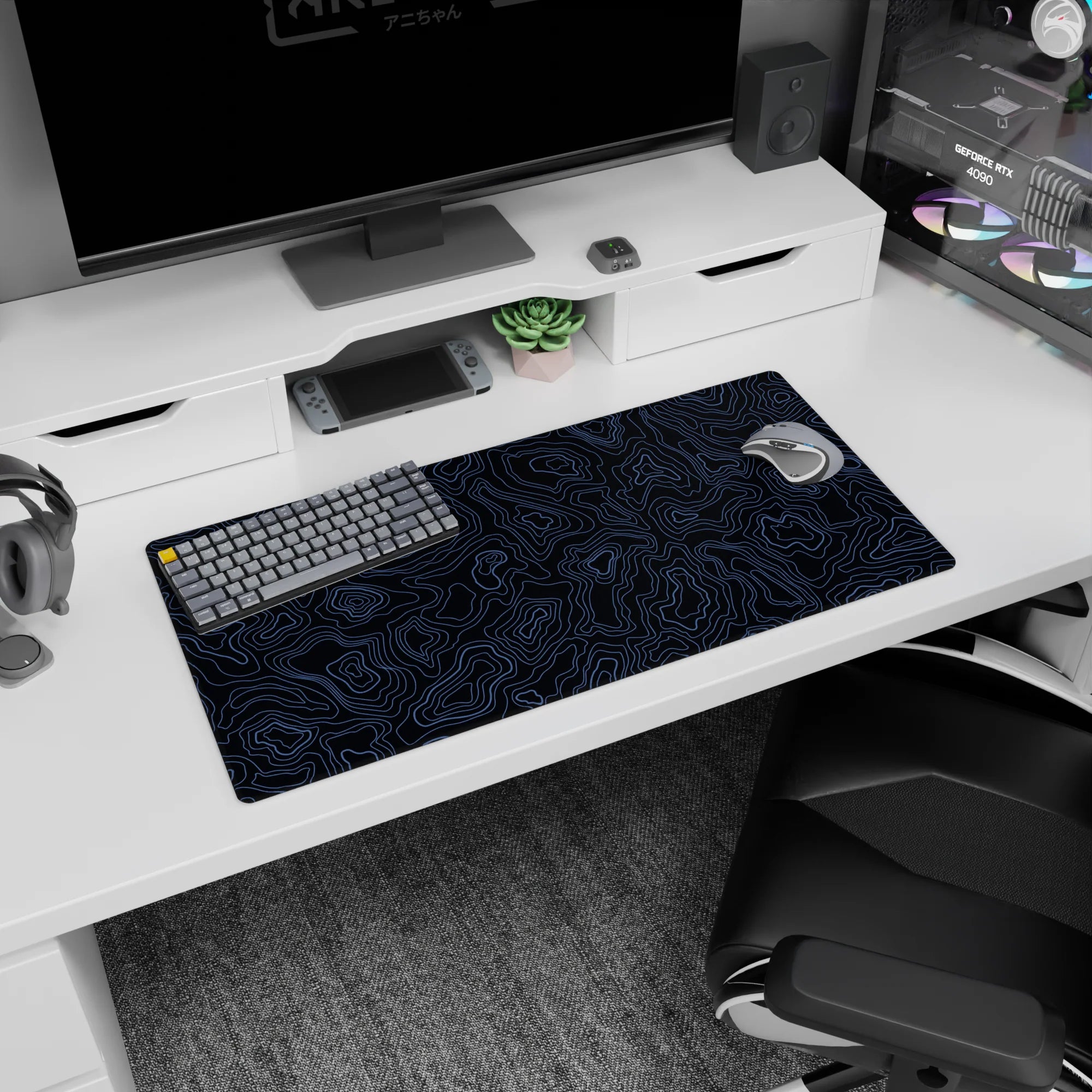 Topographic (Topo) Deskmat | Mousepad | Deskpad - Midnight Waves - AniChan