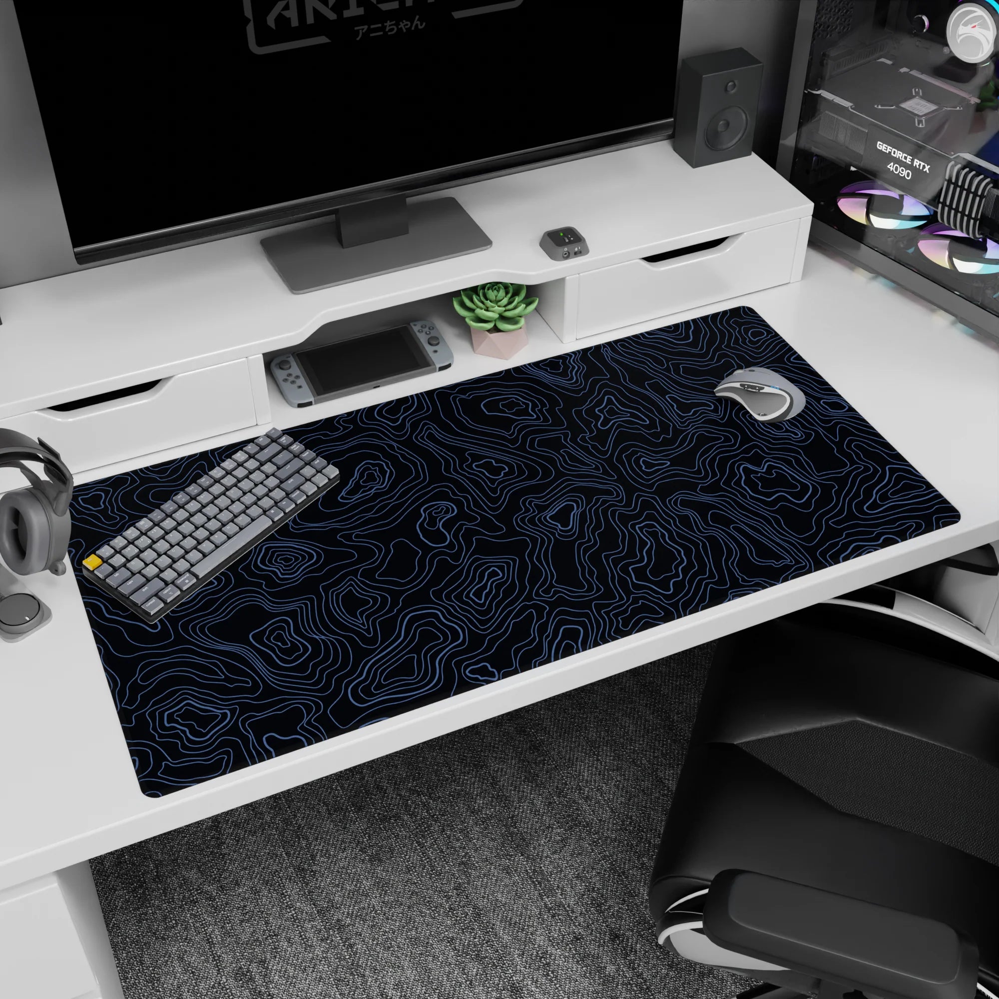 Topographic (Topo) Deskmat | Mousepad | Deskpad - Midnight Waves - AniChan