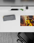 14x10 inches anime mouse pad in bold yellow and gold tones with punchy red gloves, high-impact energy.