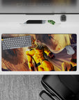 32x16 inches anime mouse pad in bold yellows and warm gold with punchy red gloves, high-impact energy.