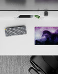 Calm magical mouse pad in soft purples fading to inky blues with misty light blooms, 14x10 inches.