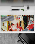 32x16 inches anime girl mouse pad in gold, orange, and lantern green for warm summer matsuri vibes.