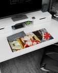 28x12 inches anime girl mouse pad featuring shy blonde girl with blush and a hidden fox mask at a summer festival.