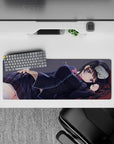 32x12 inches anime girl mouse pad in midnight charcoal and cool purple tones with playful confetti dots.