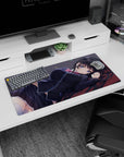 32x16 inches anime girl mouse pad featuring a shy schoolgirl lounging on a desk in an after-class daydream scene.