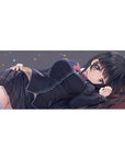 36x16 inches anime girl desk pad with long black hair, violet eyes, and sleek school uniform.