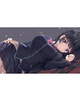 40x20 inches anime girl desk pad with long black hair, violet eyes, and sleek school uniform art.