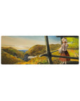 32x12 inches anime girl mouse pad with fox-eared girl in autumn hills and misty valley, hand-painted look.
