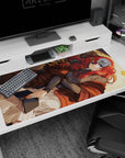 40x20 inches desk pad showing a red-haired anime girl curled up reading, ribbons in hair, bright blue eyes.