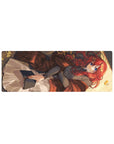 32x12 inches anime girl mouse pad with red-haired reader, ribbons, and bright blue eyes, cozy desk design.