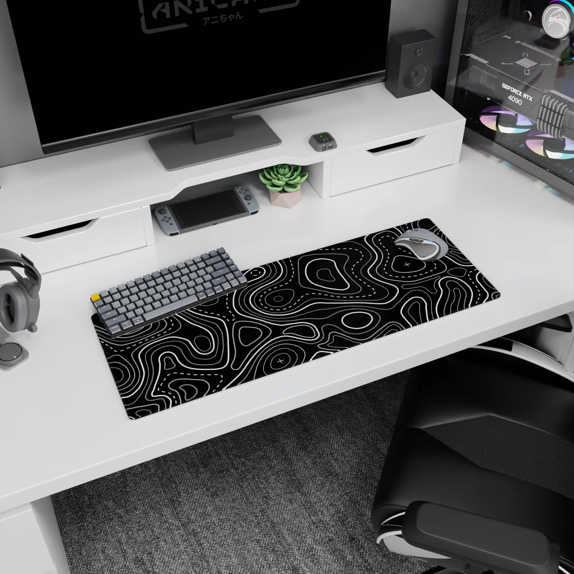 Topographic (Topo) Deskmat | Mousepad | Deskpad - Contour Grid - AniChan