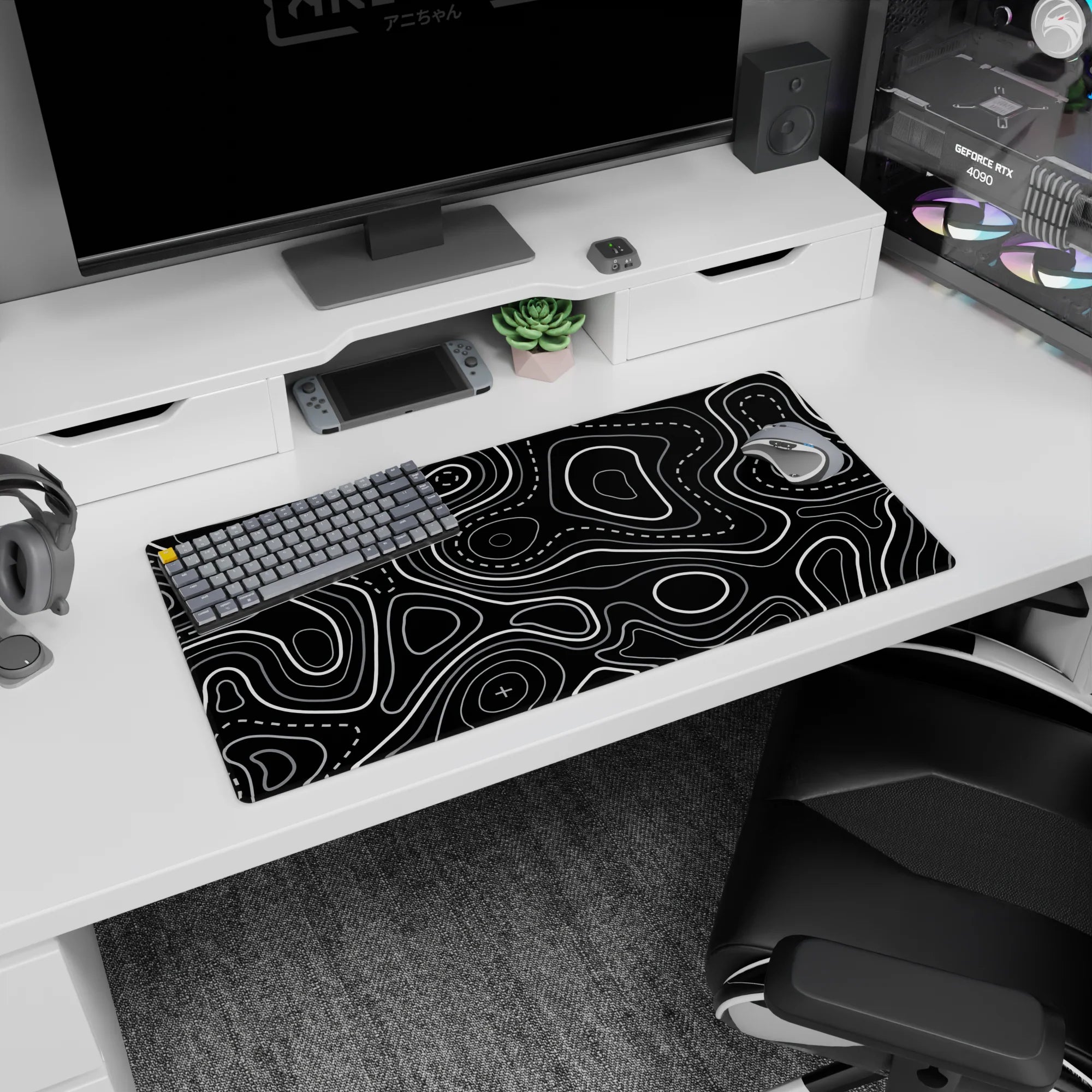 Topographic (Topo) Deskmat | Mousepad | Deskpad - Contour Grid - AniChan