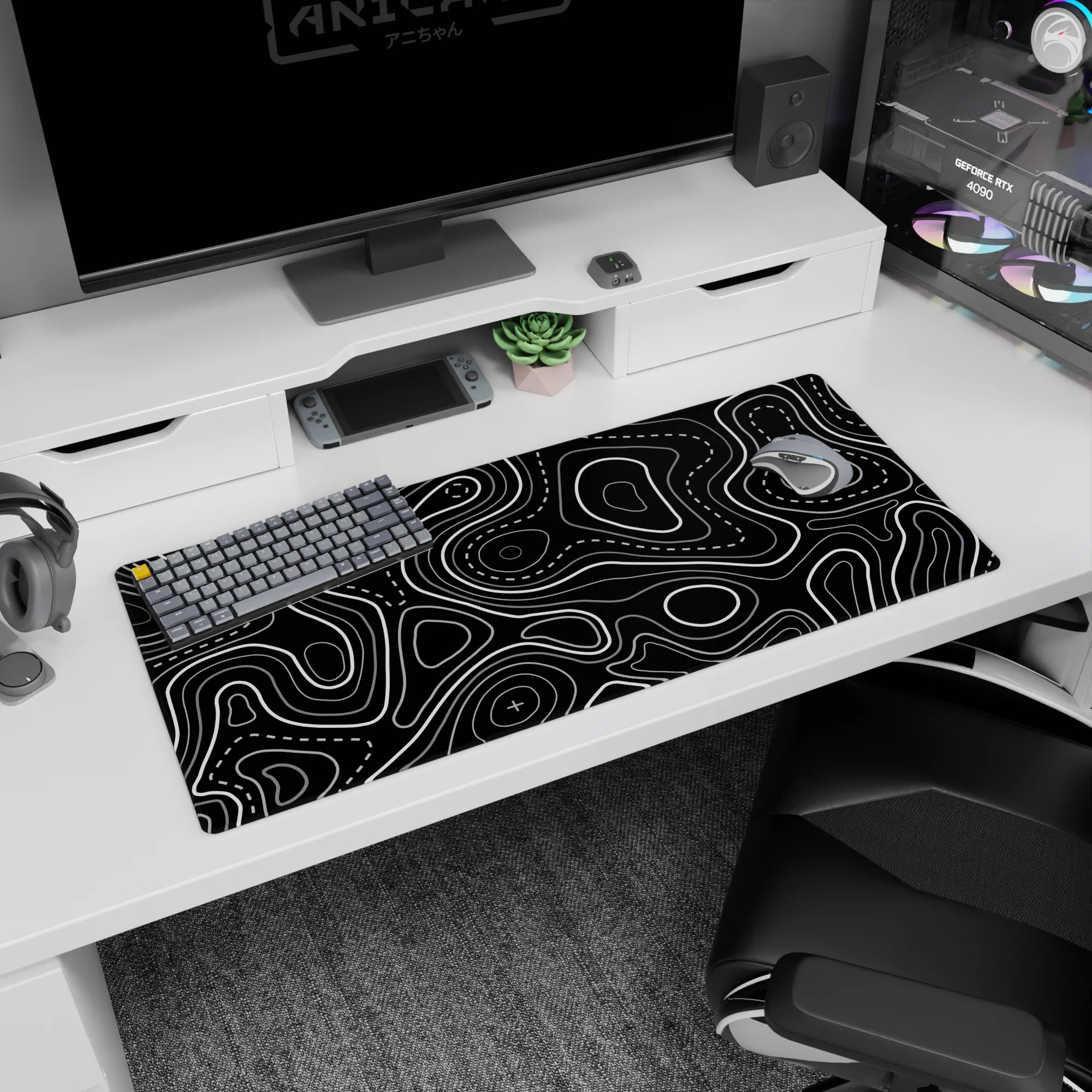 Topographic (Topo) Deskmat | Mousepad | Deskpad - Contour Grid - AniChan