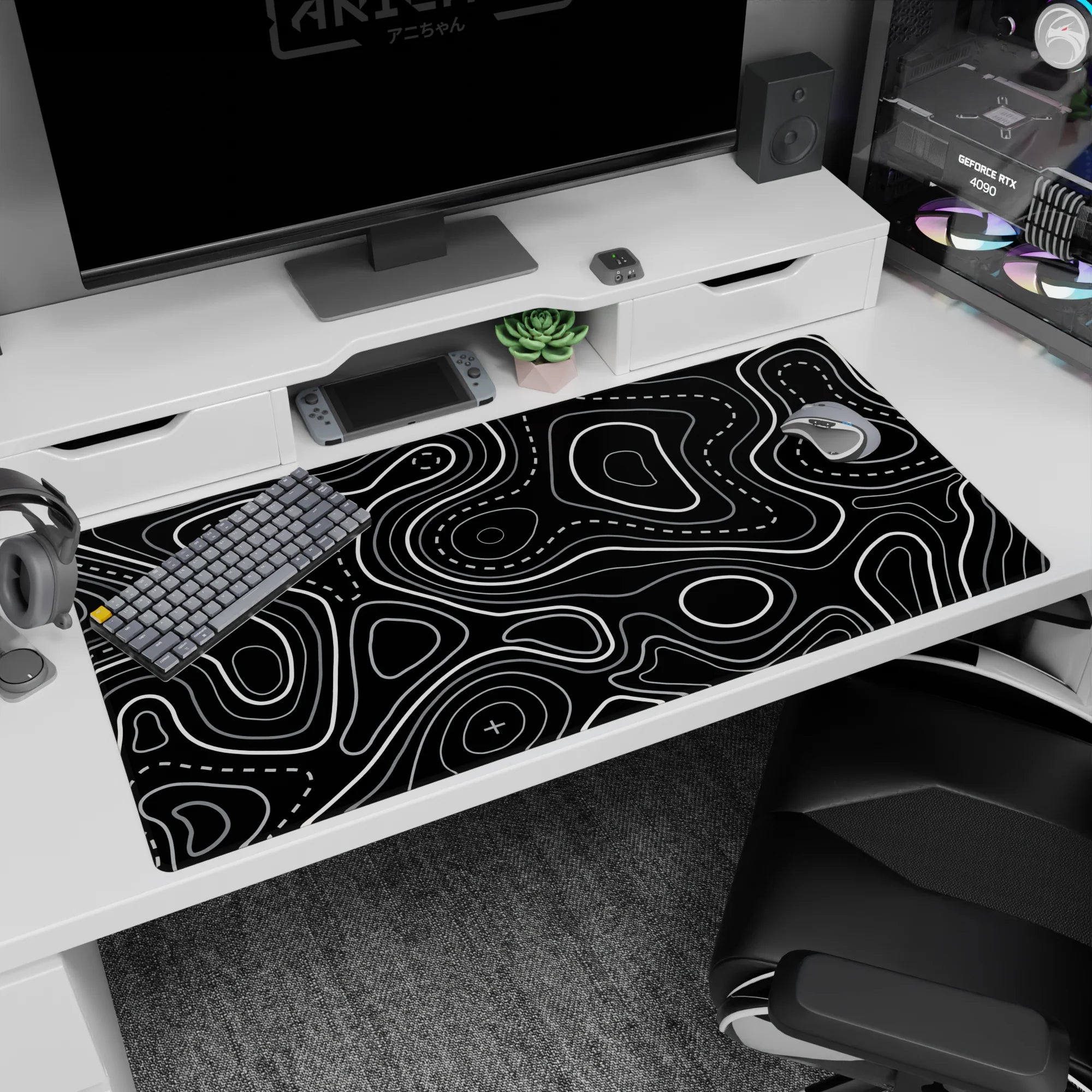 Topographic (Topo) Deskmat | Mousepad | Deskpad - Contour Grid - AniChan