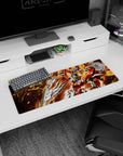 32x12 inches Gundam Build Fighters mouse pad, Build Burning Gundam punching through sparks and heat.